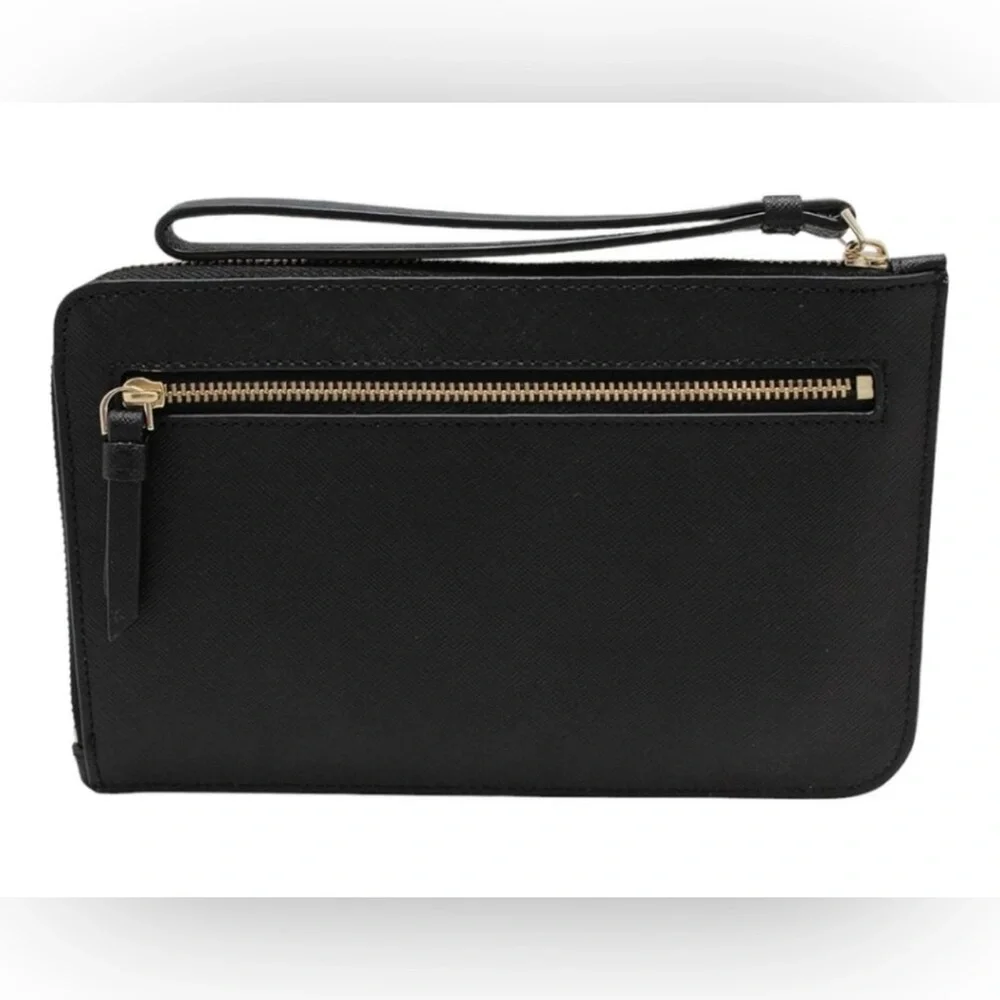 Kate Spade Cameron Wristlet Wallet Black Clutch with Gold Accents